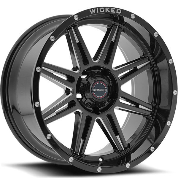 Wicked Offroad W905 Gloss Black with Milled Spokes Center Cap