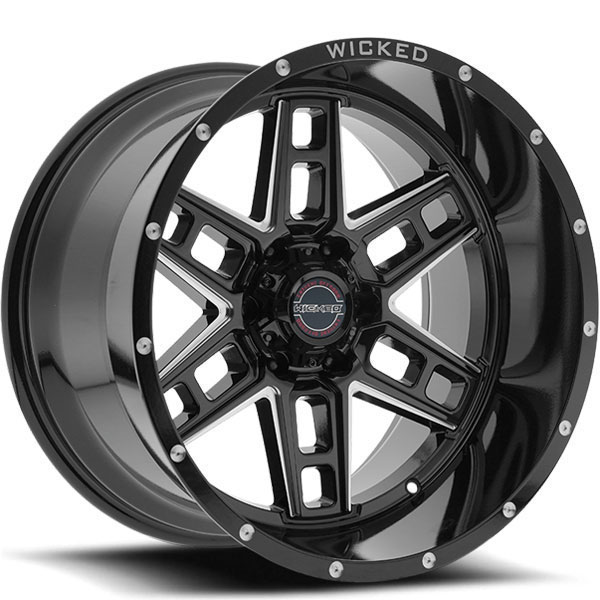 Wicked Offroad W906 Gloss Black with Milled Spokes Center Cap