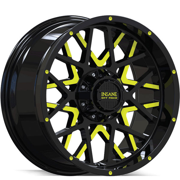 Insane Off-Road IO-10 Gloss Black with Yellow Milled Spokes