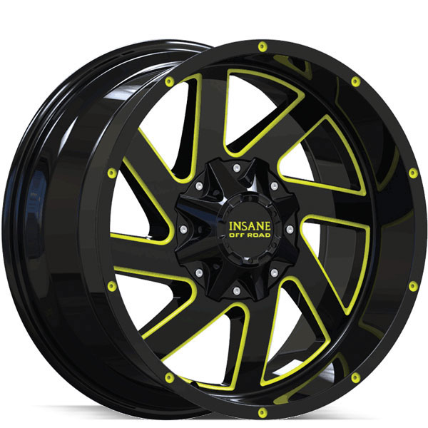 Insane Off-Road IO-12 Gloss Black with Yellow Milled Spokes